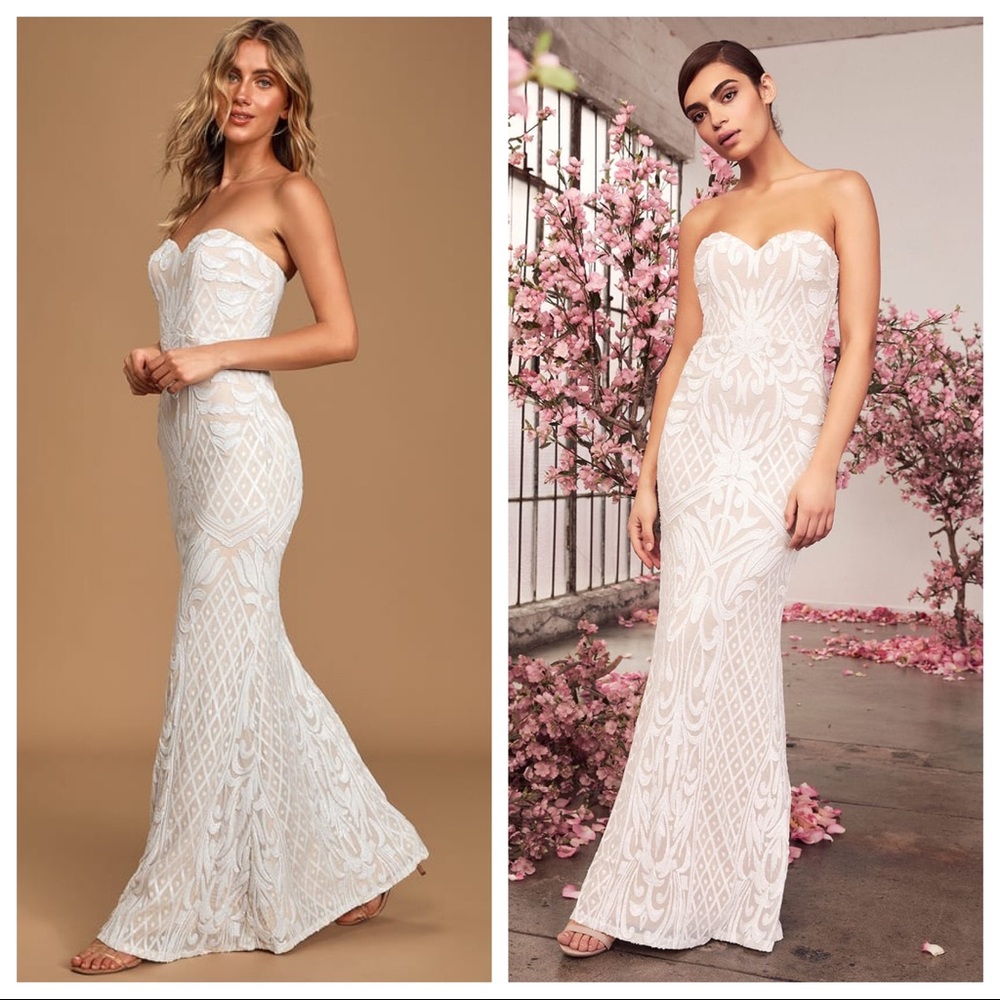 Lulu’s Bariano Olivia White Sequin Strapless Dress